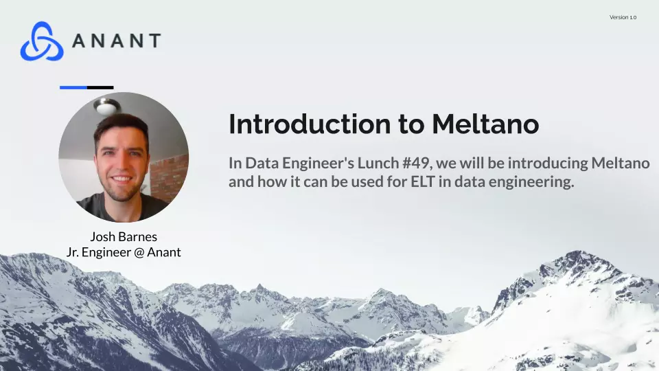 Cover slide for Meltano for Data Engineering.