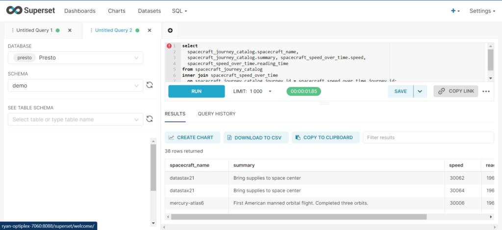 Running a select join query in SQL Lab in Superset 