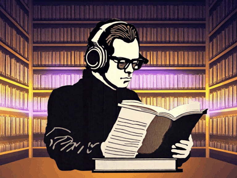 Man listening to Music in Library