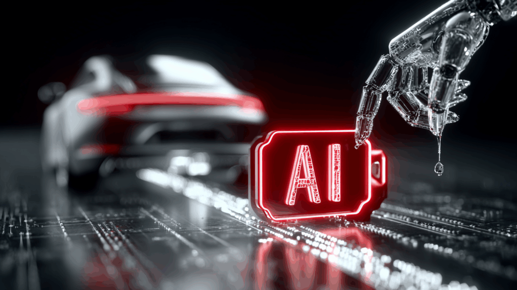 An AI robot racing across a digital highway of glowing book pages stopped by a giant red copyright ticket sign, symbolizing the Anthropic settlement as a speeding ticket rather than a true valuation benchmark