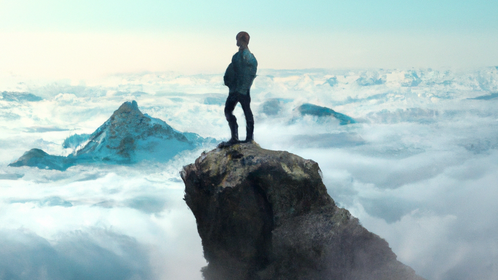 Image of a person standing at the top of a mountain, looking out at a vast landscape of possibilities. The image should convey a sense of inspiration, motivation, and the idea that with the right guidance and support, anything is possible.